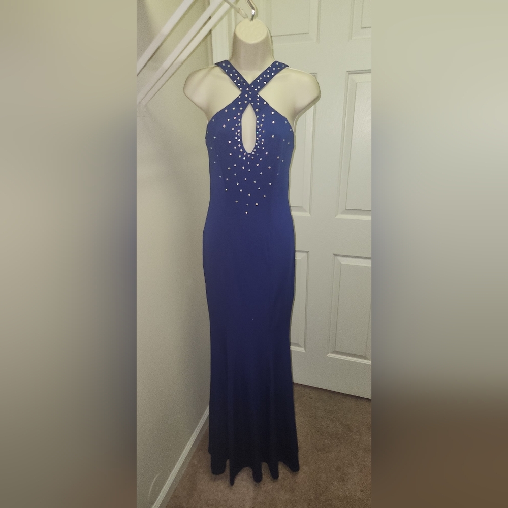 Kate Kasin Royal Blue Formal Evening Gown Rhinestone Keyhole